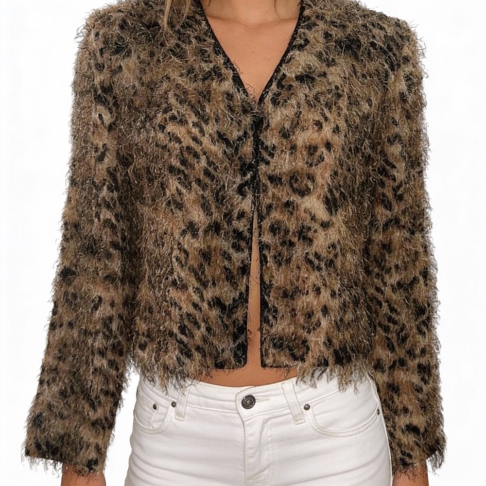 JOSEPH RIBKOFF Vintage Leopard Print Eyelash Fabric Lightweight Jacket NEW